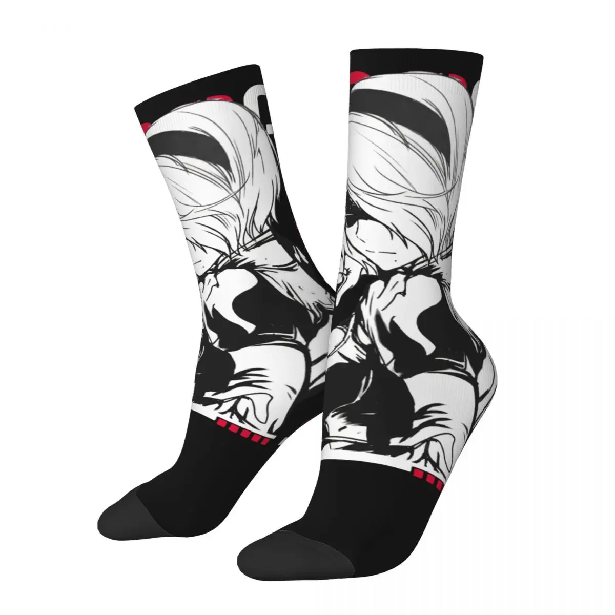 Funny Happy Automata Hoodie Classic Men's Socks Vintage Harajuku Nier Popola Game Hip Hop Novelty Pattern Crew Crazy Sock