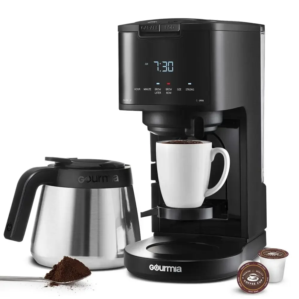 12 Cup Drip Coffee Maker Thermal Carafe Single Serve Pods Grounds 2-in-1 Programmable Brew Strength Control Large Display