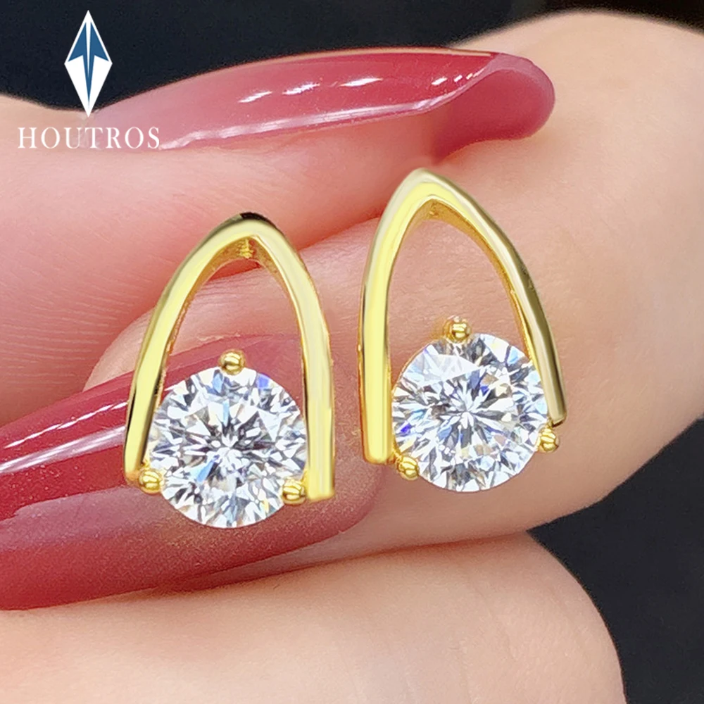 

Серьги-гвоздики с круглым муассанитом 0,5/1 карат для женщин, серебро 925 пробы, позолота 18 карат, серьги-солитеры с имитацией бриллианта, ювелирные изделия для вечеринок и свадеб