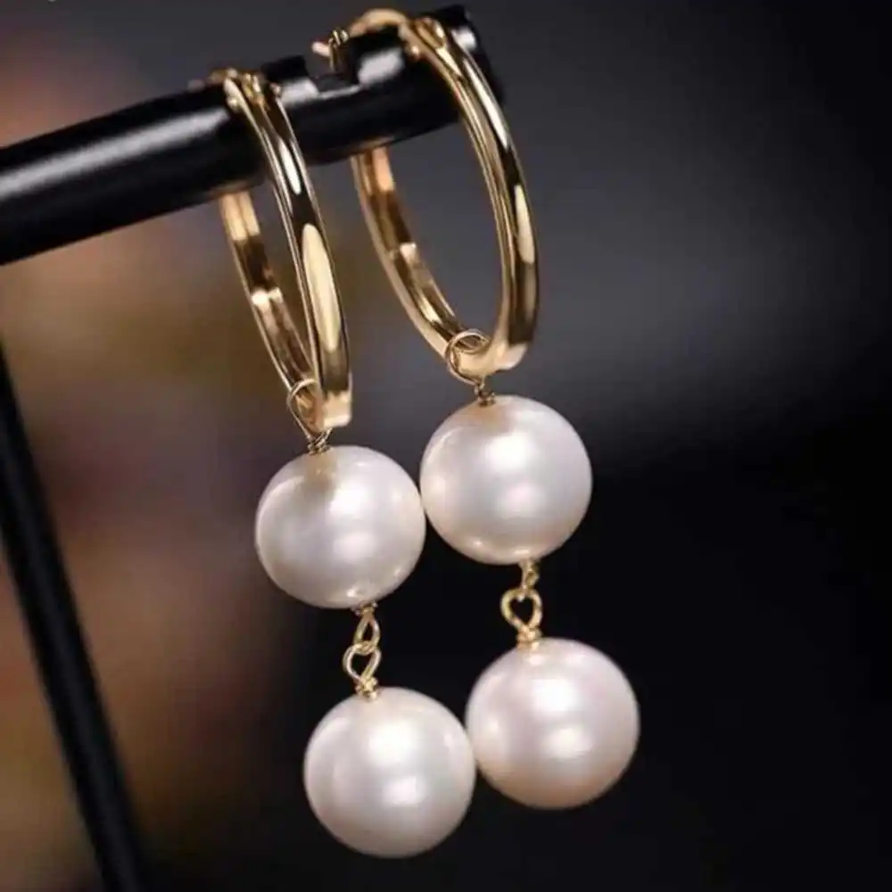 

9-10MM natural freshwater pearl White pearl earrings eardrop Beaded Clip-on Bridal Party Platinum Office Stud Children Women