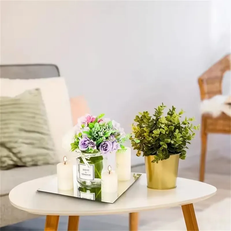 8PCS-20CM Square Mirrors Candle Plate for Table Centerpieces, decoración de pared, dormitorio, baño, decoración del hogar