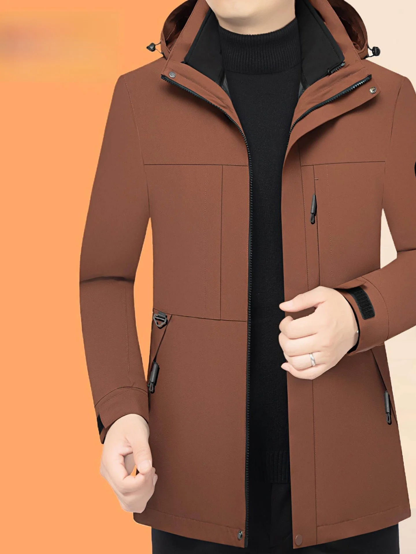 

Three-Way Wearable Men's down Jacket Thickened Long Coat with Hat Urban Casual Style Polyester Fiber White Duck down