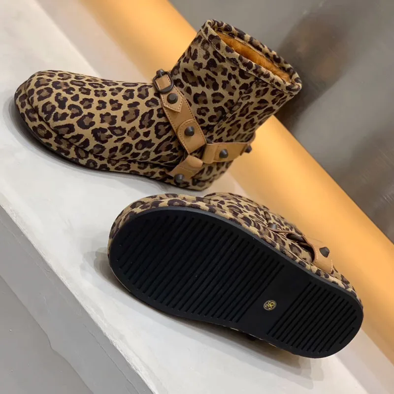 حذاء قصير من الجلد الطبيعي عالي الجودة حذاء نسائي مسطح غير رسمي حذاء دافئ من الصوف #5