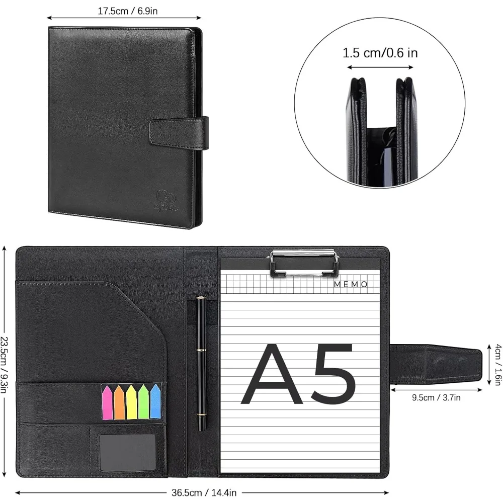 แฟ้มหนัง A5, ออแกไนเซอร์เอกสารทางกฎหมายสัมภาษณ์พร้อมฝาปิดแม่เหล็กพร้อมกระดาษขนาด A5, แท็บเหนียว, ปากกา