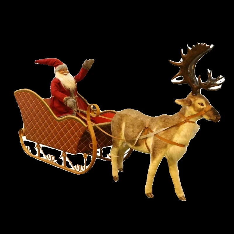 

Christmas decoration, large deer pull car, elk wrought iron sleigh car, large Christmas scene arrangement