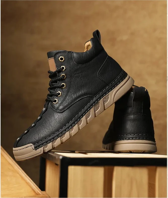 

Winter Black Genuine Leather Comfy Men's Shoes Fashion Luxury Brand Men Boots New Design Outdoor Hiking Boots Man Casual Boots