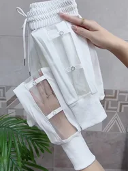 2023 Spring Summer New Ice Silk Quick-Drying Pants Women's Hollow Out Pants Leisure Ankle-Length Sports Pants