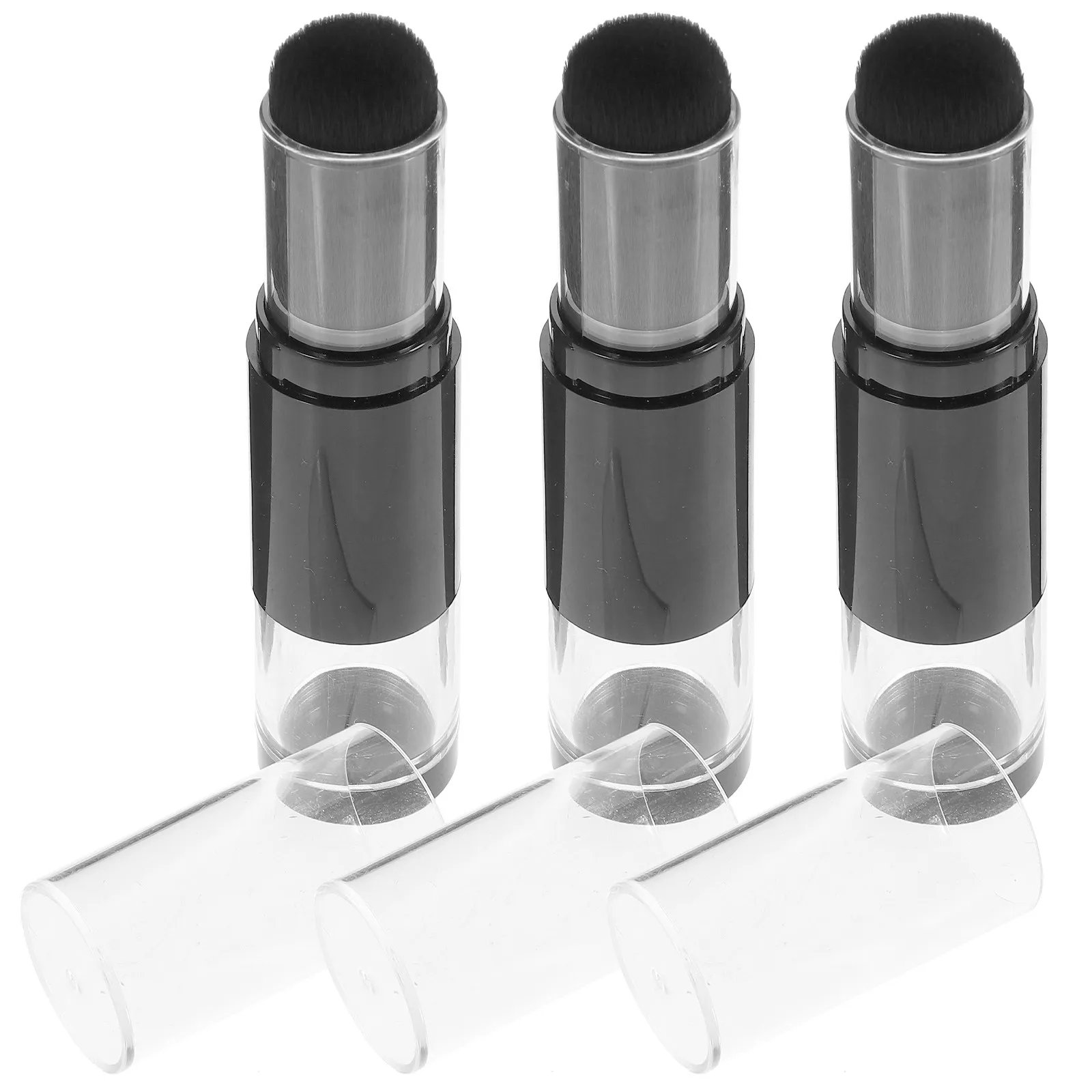 3Pcs Refillable Powder Brush Press Type Makeup Brush Retractable Portable Applicator Tool for Loose Setting Powder Travel