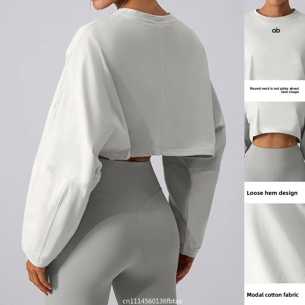 Women's Crew Neck Sweater T-Shirt Sports Short Bottom Shirt Yoga Running Loose Long Sleeve Top Spring and Autumn New Products