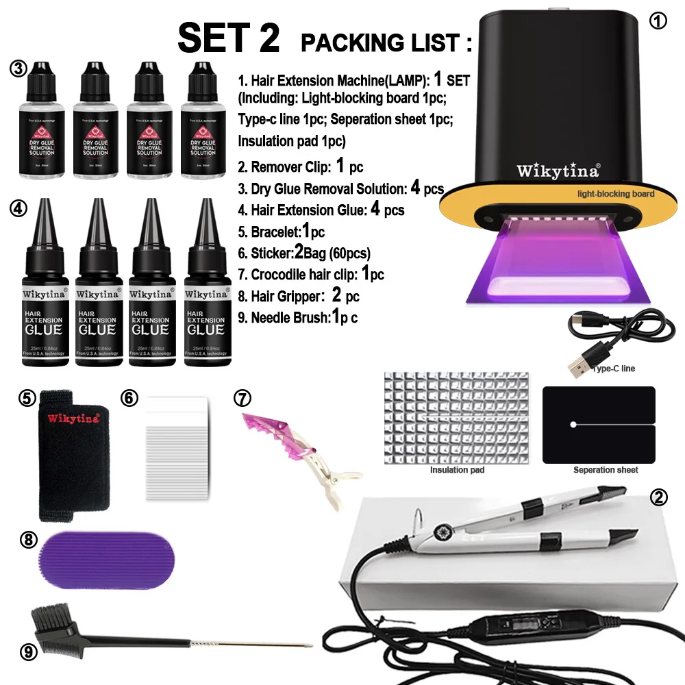 UV Hair Extension glue kit V Light Technology Hair Extension Tools KIT  SET Wig Human Hair Piece salon Fast Grafting connnect