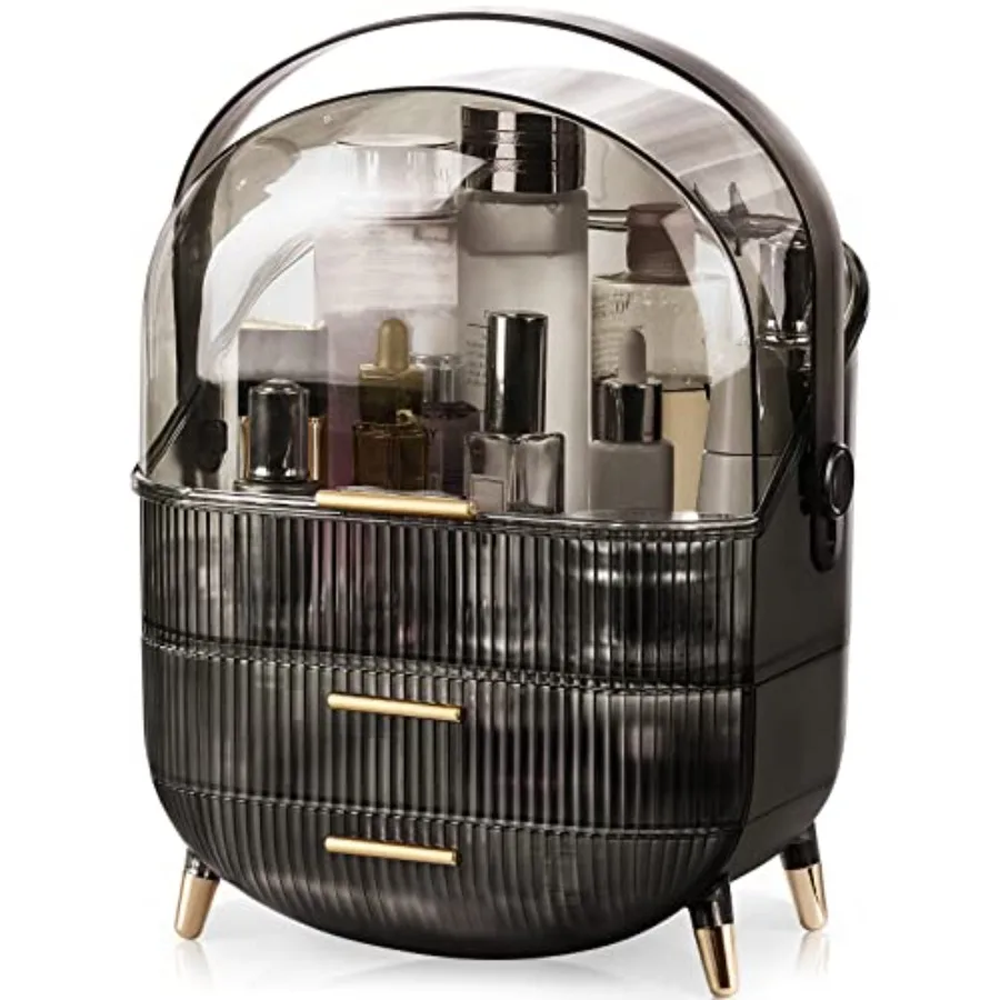 

Makeup Organizer, Large Capacity Skincare Organizer for Vanity, Cosmetic Organizer with 2 Drawers and Transparent Cover for Bed