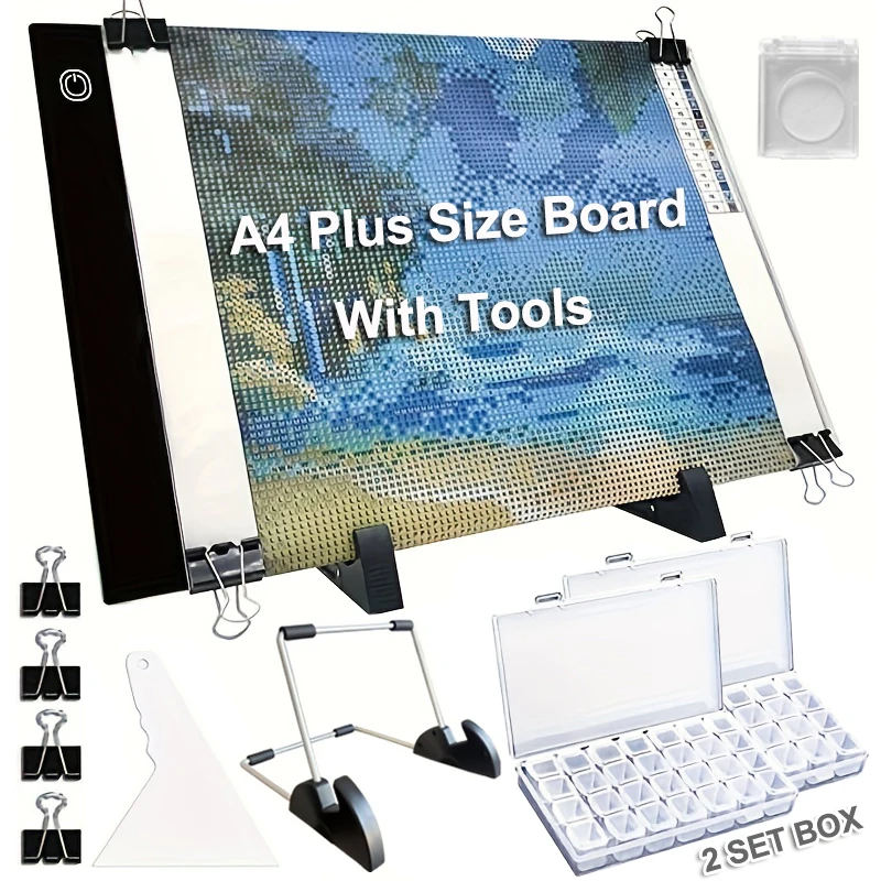 A4 LED Light Pad Drawing Copy Board For Diamond Painting Kits, USB Powered Adjustable Brightness Diamond Art Light Board