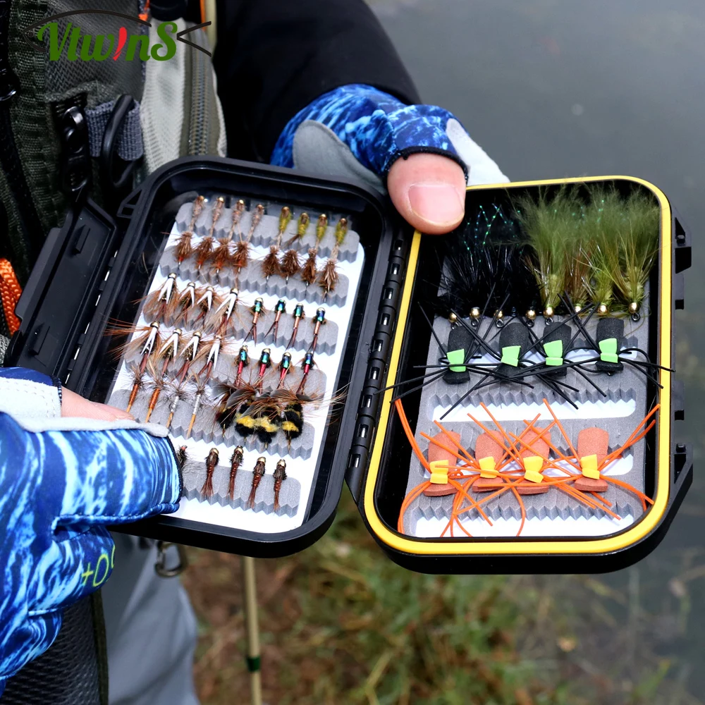 

Vtwins Dry Wet Flies kit Nymph Fly Insects Pattern With Waterproof Fly Box Salmon Crappie Trout Fly Fishing Lures Fishing Tackle