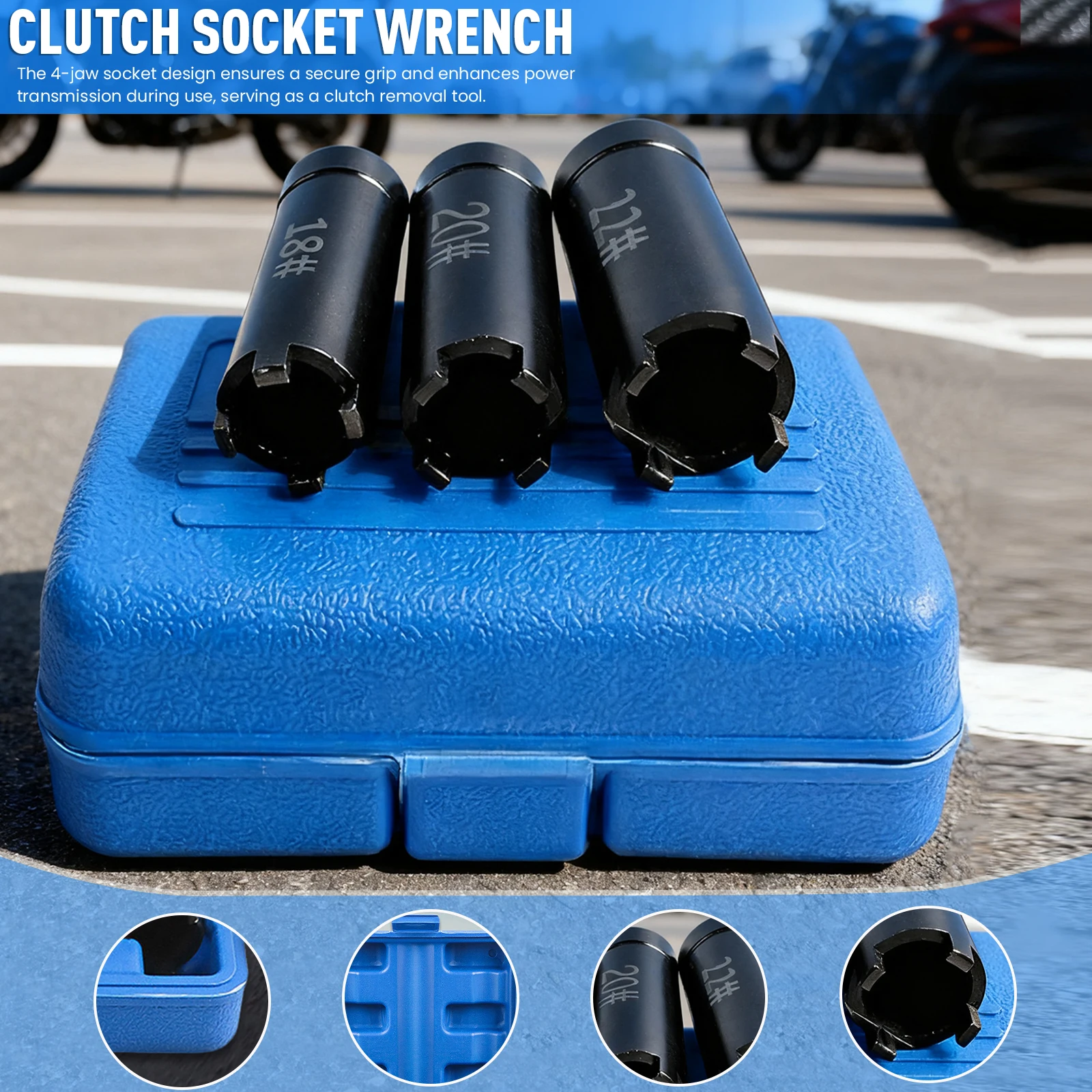 

3pcs Motorcycle Clutch Nut Remover 18mm 20mm 22mm Motorcycle Repair Wrench Tool Four Claw Socket Hand Tool for Scooter Repair