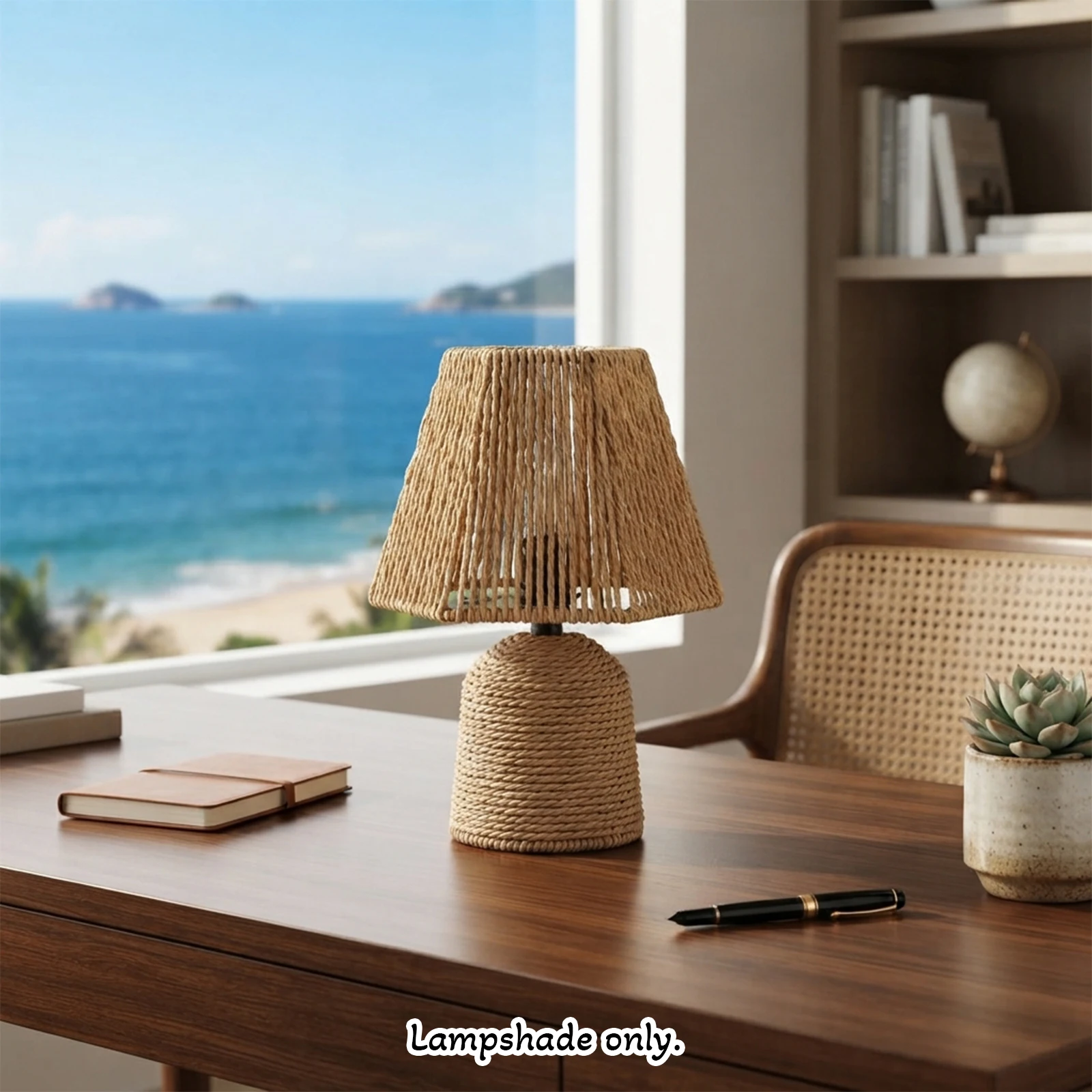 Rope Lamp Shade, Tapered Conical, Straight Woven, Table Wall Pendant Cover, Boho Coastal