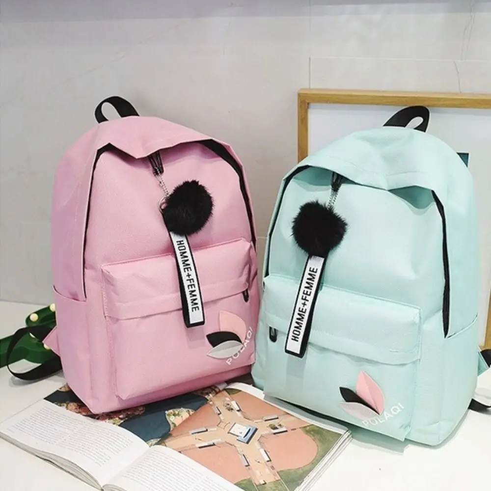 

Large Capacity Printed Leaves Backpack Printed Leaves Solid Color Student Schoolbag College Style Portable Zipper Knapsack