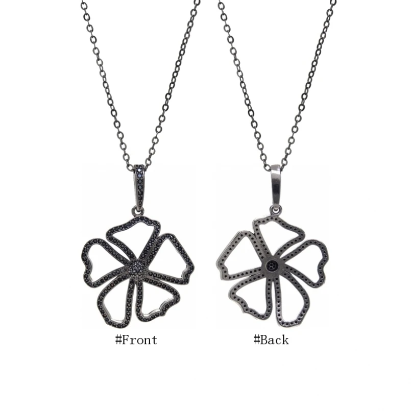 10Pcs Gun Plated Black Chain Necklace Flower Plant Cubic Zirconia Invisible Setting Copper 18+2inch Jewelry