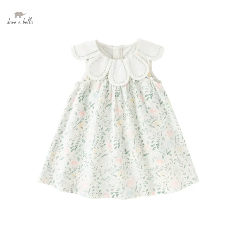 Dave Bella Girl's Princess Dress 2024 New Summer Children's Baby Sleeveless Floral Cute Sweet Party Outdoor DB2240563