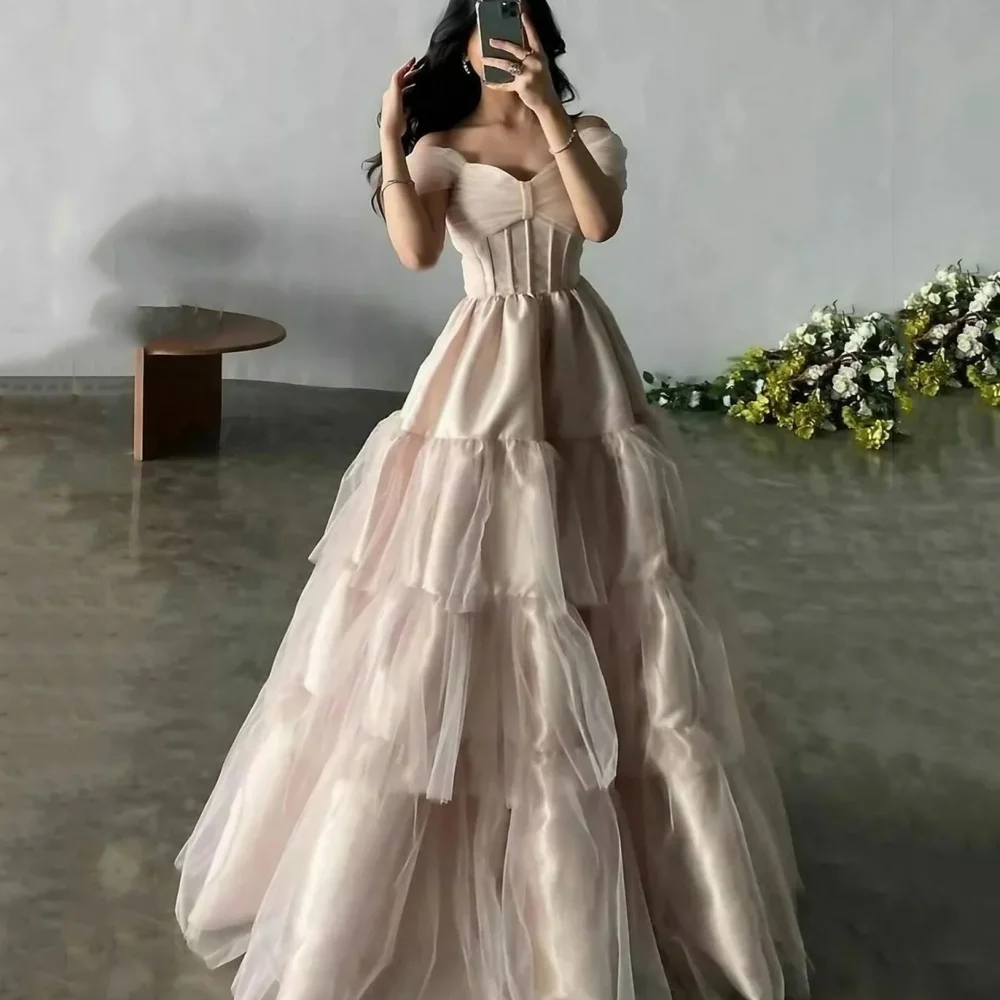 

Customized Prom Dresses Sweetheart Neck Elegant A Line Party Gowns Off Shoulder Evening Dress Floor Length New Pink Vestidos