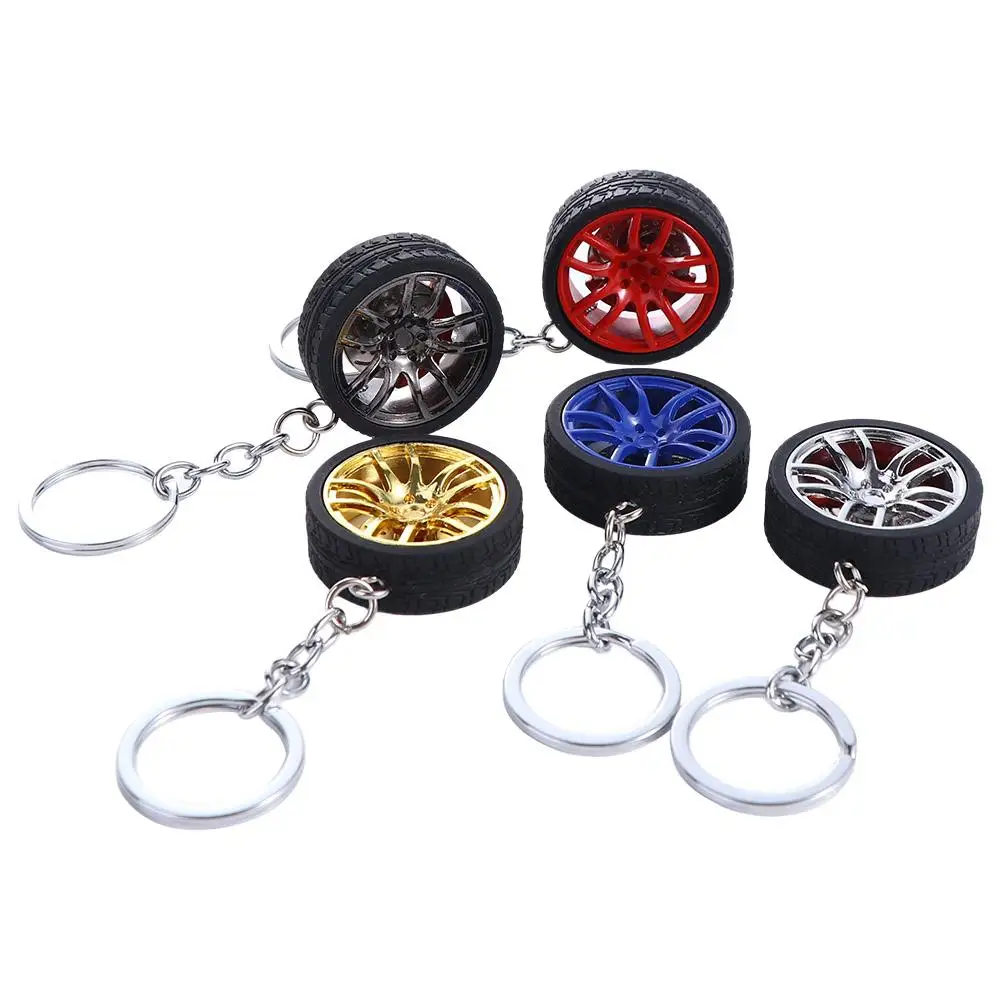 Funny Simulation Tire Car Wheel Keychain Alloy Wheel Rim with Brake Disc Rubber Tire Keyring Silicone Auto Wheel Key Accessories