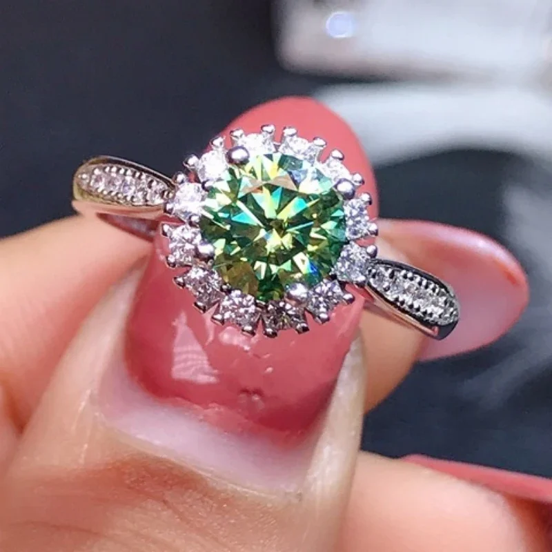 S925 sterling silver green Mosan diamond black card waist size electroplated platinum trend WOMEN'S ring adjustable jewelry
