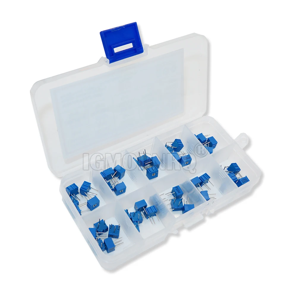 50PCS 10Values*5PCS 3362P 500R-1M Multiturn Trimming Potentiometers Kit 3362 Potentiometer 500 Ohm-1M ohm