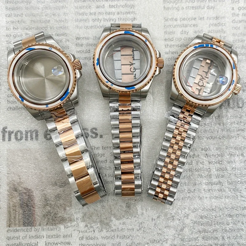 

40mm Rose Gold Water Ghost Watch Case with Blue Sapphire Glass Strap Suitable for NH34/35 Movement Adjustable Pull Tooth Buckle