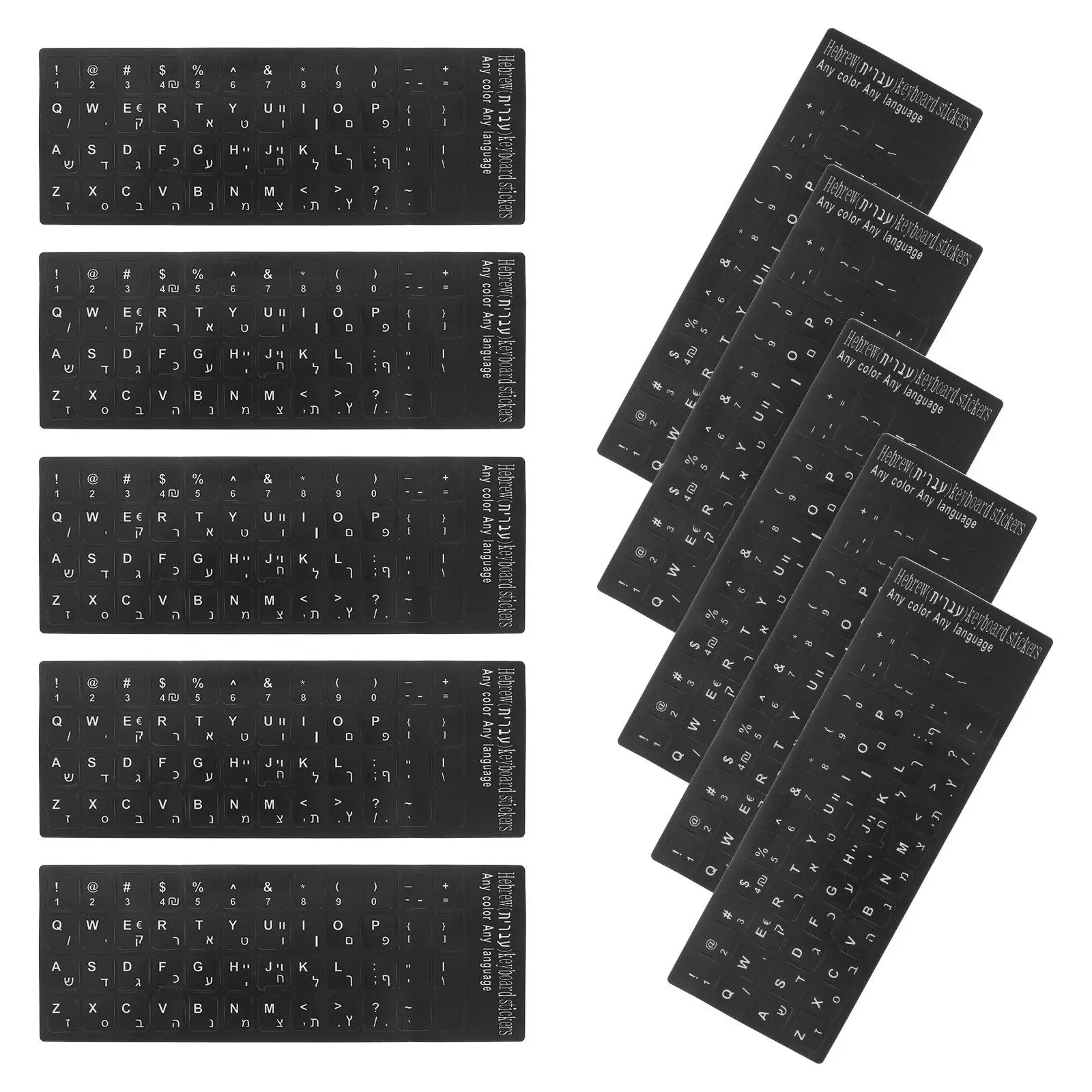 10Pcs English Hebrew Keyboard Letter Stickers Matte Vinyl Black Background Computer Desktop Laptop Office Student Programmer