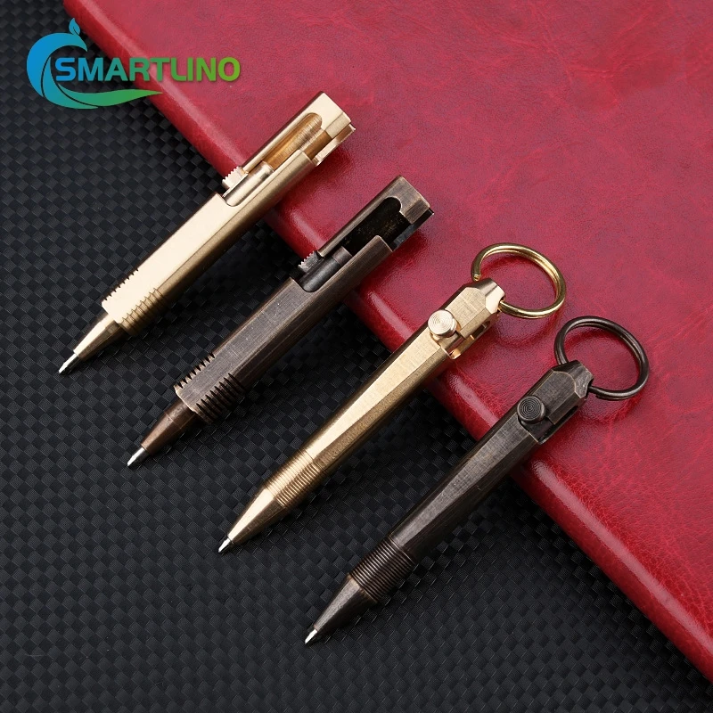 

Mini Brass Bolt Action Ballpoint Pen Pocket Signature Pen Self Defense EDC Writing Tool Keychain Student Office School Supplies