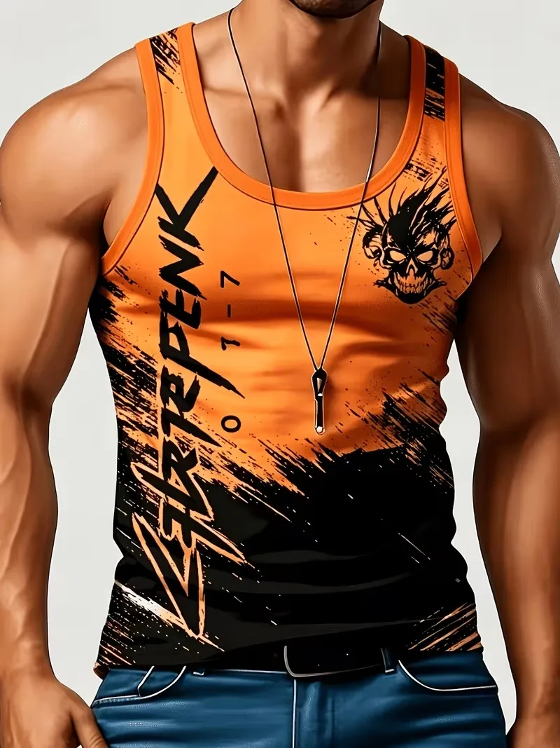 Fashion New Arrivals Contrasting Color Sleeveless Men's Vest Top Spring Summer Breathable Fitness Leisure T-Shirts and Tank tops