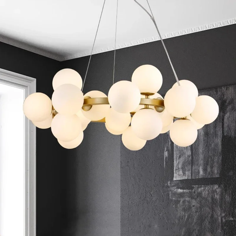 

Modern Glass Bubble Pendant Lamp Round Chandelier Light Fixture for living room dining room Bedroom Kitchen
