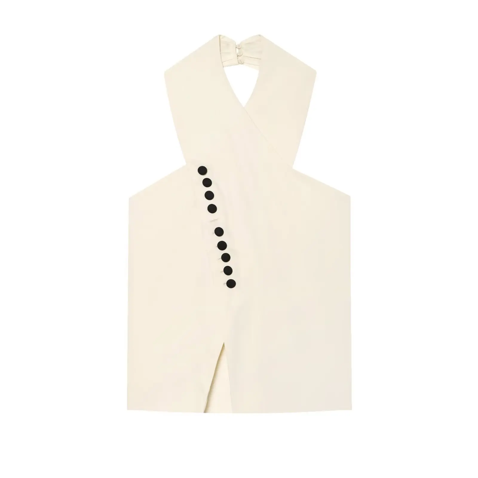Elegant Party Women Halter Neck Wrap Double Breasted Vest Contrast Black Buttons Slit Sleeveless Back Tie Cocktail Tank Tops