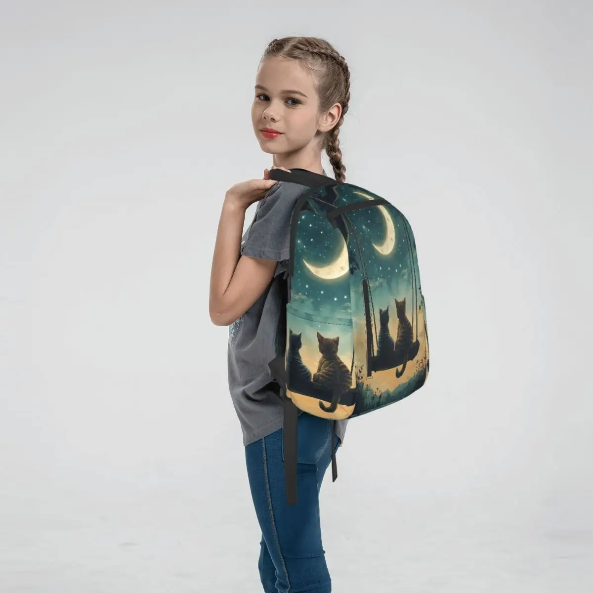 Cherry Blossom Sunset Cat Print Backpack Large Capacity Kids BookBag School Bag Shoulder Bags for Men Women