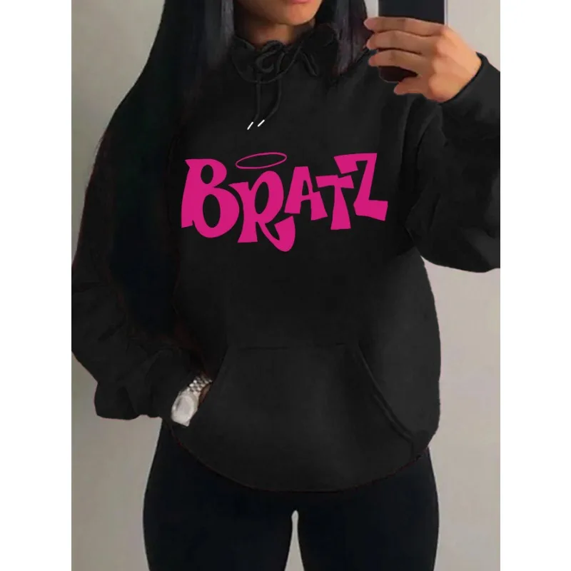 Y2K Bratz رسالة جديدة يطبع المرأة هودي الإبداع جيب الشارع الشهير ملابس غير رسمية متعددة الألوان الخريف الهيب هوب القمم للإناث #1