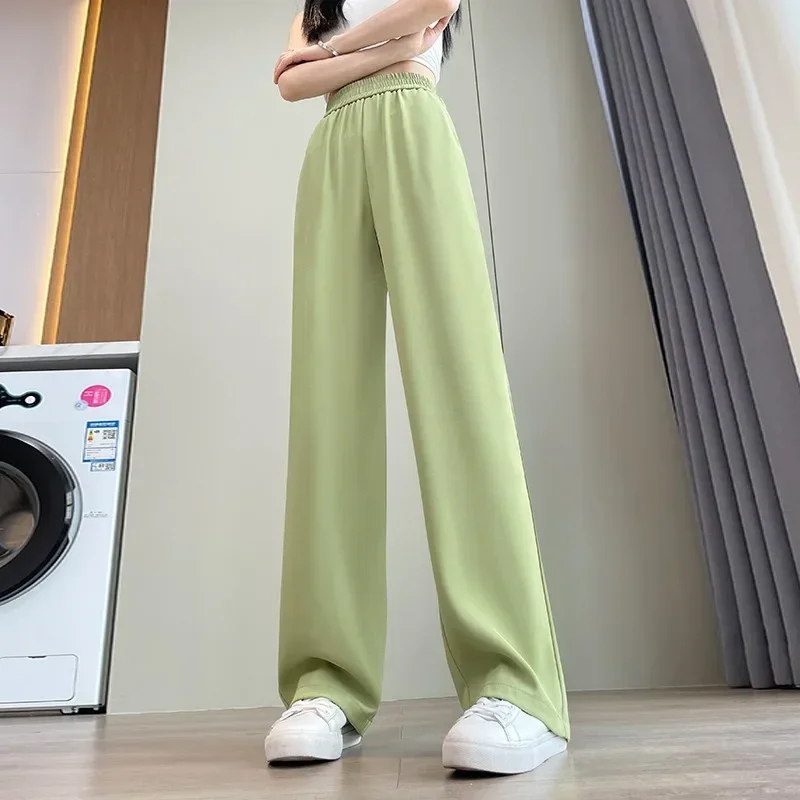 

Women New Solid Colors Folds Blazer Pants Spring Summer High Waist Wide Leg Pants Chic Girl Trousers Loose Casual Straight Pant