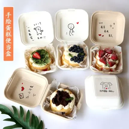 50 pz Usa E Getta Eco-Friendly Bento Box Pasto Conservazione Preparazione Alimentare Lunch Box Insalata di Frutta Hamburger Torta Scatola di Imballaggio Scrivibile