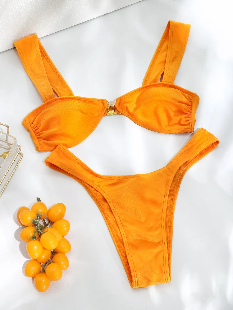 Rinabe Sexy Bikinis Frauen Orange Farbe Badeanzug 2024, Bademode, sexy Badeanzug, niedrige Taille, Biquini, Tangas, Strandkleidung, Neu