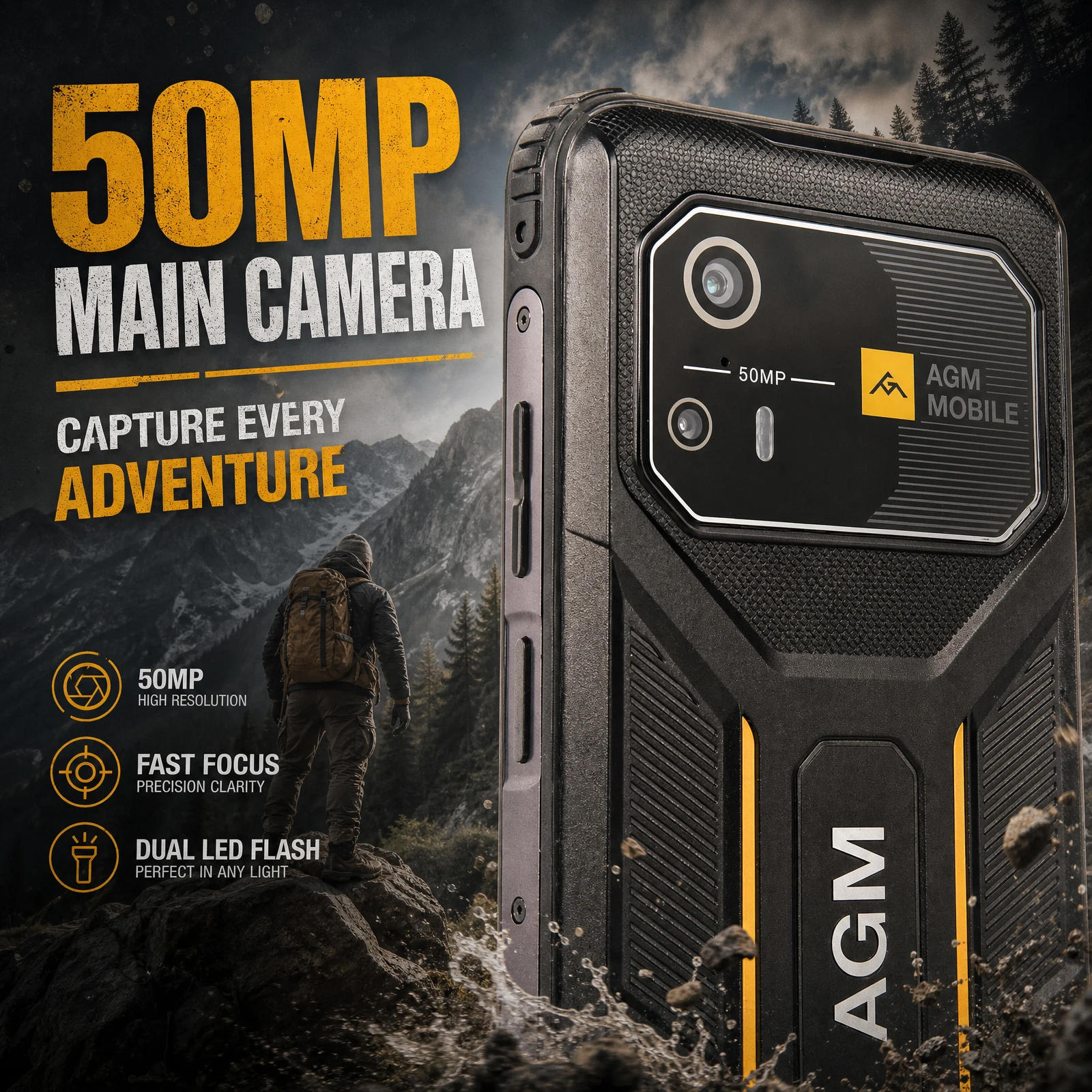 AGM HMAX PRO Rugged Smartphone (6+6)12GB+128GB 50MP Camera Android 16 Phone 6.56-Inch 10000mAh NFC Cell Phone