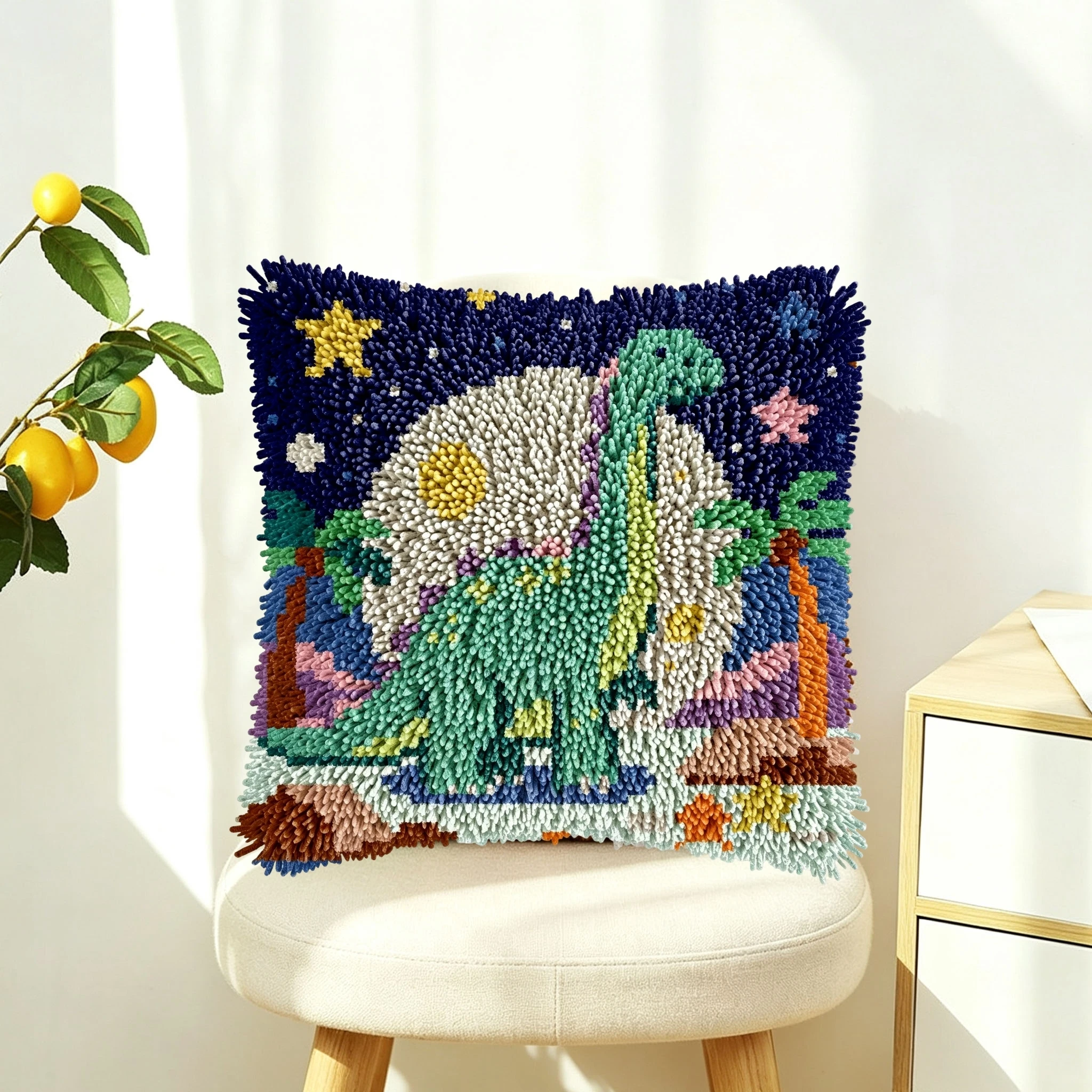 1 Set Weltraum-Dinosaurier-Knoten-Kissen-Set mit Häkelnadeln, Kissenbezug-Set für Handarbeiten, Häkelnadel-Sets, DIY, anfängerfreundlich, Stickerei – Detail 3