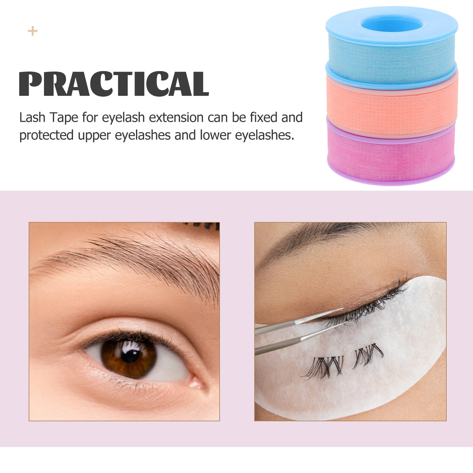 3 rollos de cinta para pestañas, pestañas adhesivas de tela no tejida, herramienta de injerto púrpura, azul y rosa, accesorios de extensión de pestañas debajo de los ojos