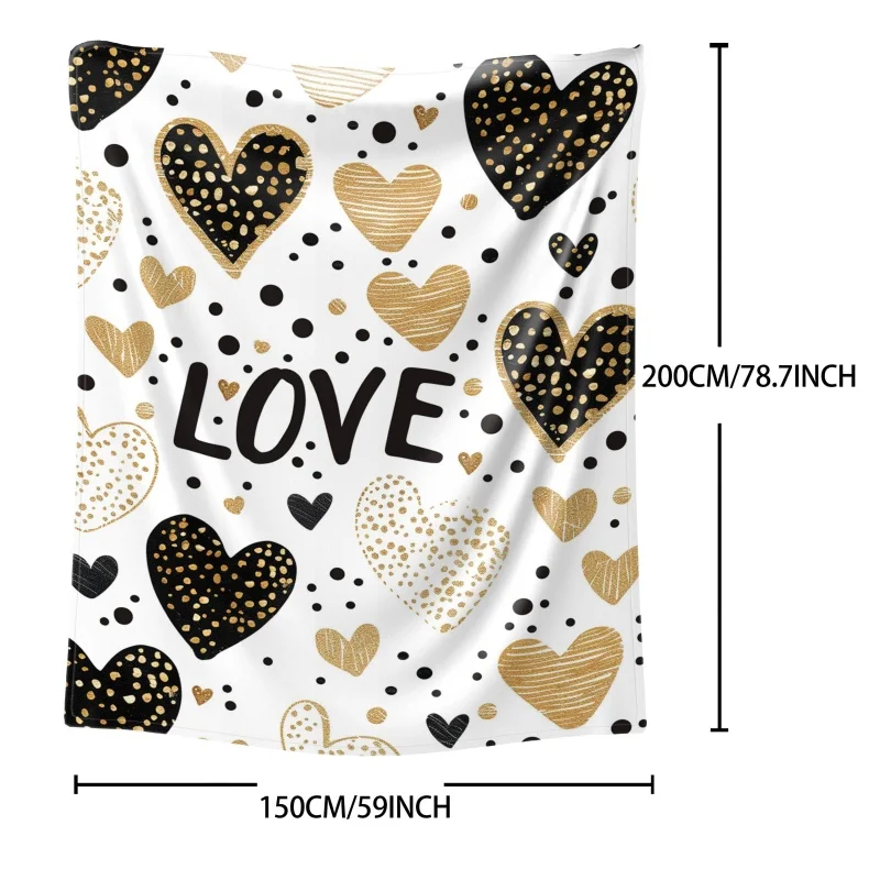 Newest Blanket Gold Black Love Heart Polka Dot Print Flannel Blanket Modern Luxury Soft Warm Large Throw Blanket