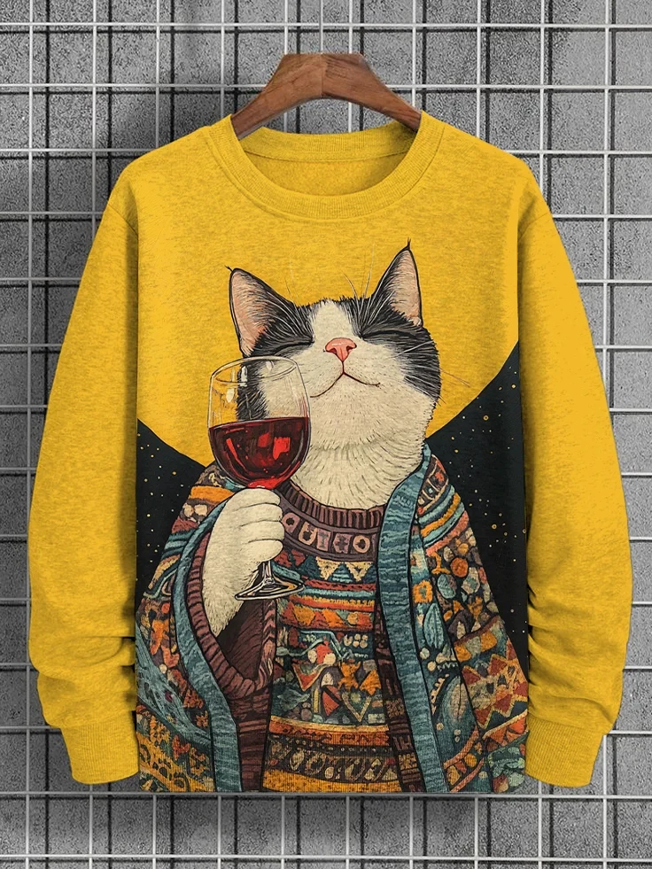 Japanese Hoodie Men's Sweatshirts Pullover Samurai Cat Anime