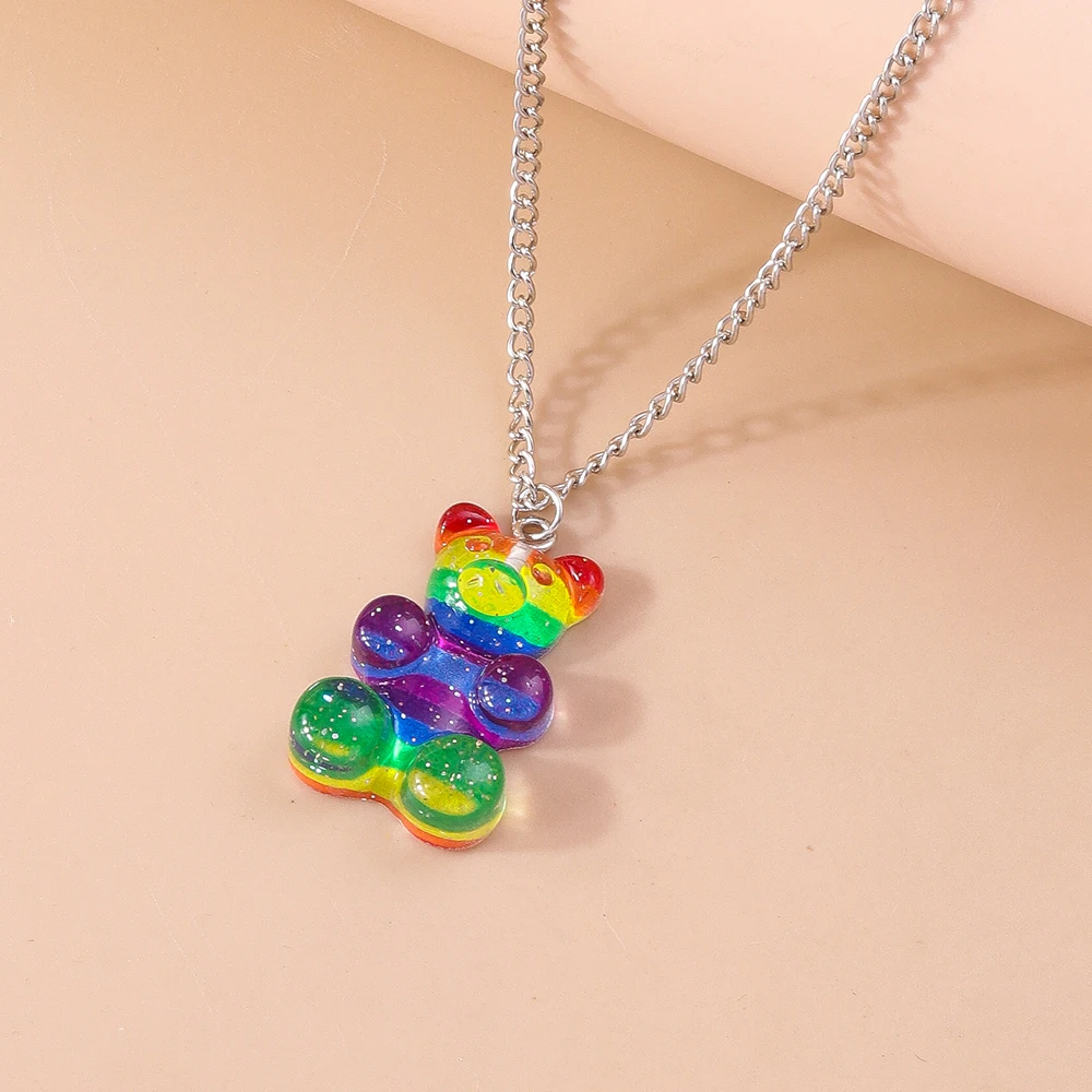Aihua neue große Süßigkeiten Farbe Gummibärchen Halskette für Frauen Kinder kreative Harz Bär Anhänger Halskette Ohrring Geburtstag Schmuck Geschenke – Detail 16