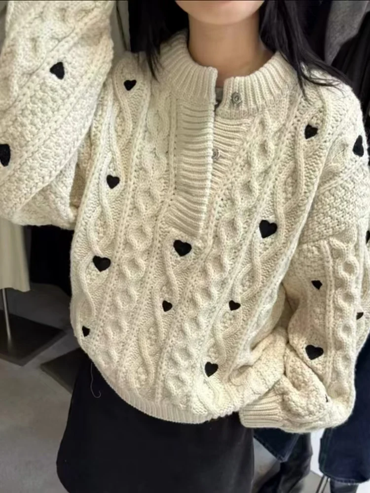 

Шикарный оверсайз осенне-зимний теплый вязаный свитер с милым сердечком, верхняя одежда для женщин, корейский хлопковый длинный све