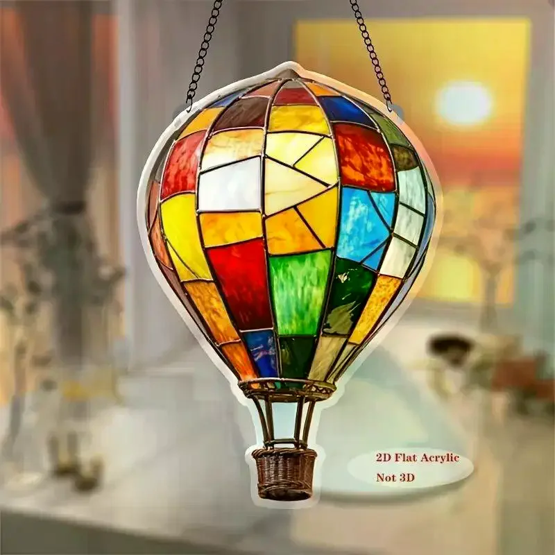 1pc 2D Acrylic Hot Air Balloon Light-Collecting Device Flower Window Pendant Garden Home Decoration