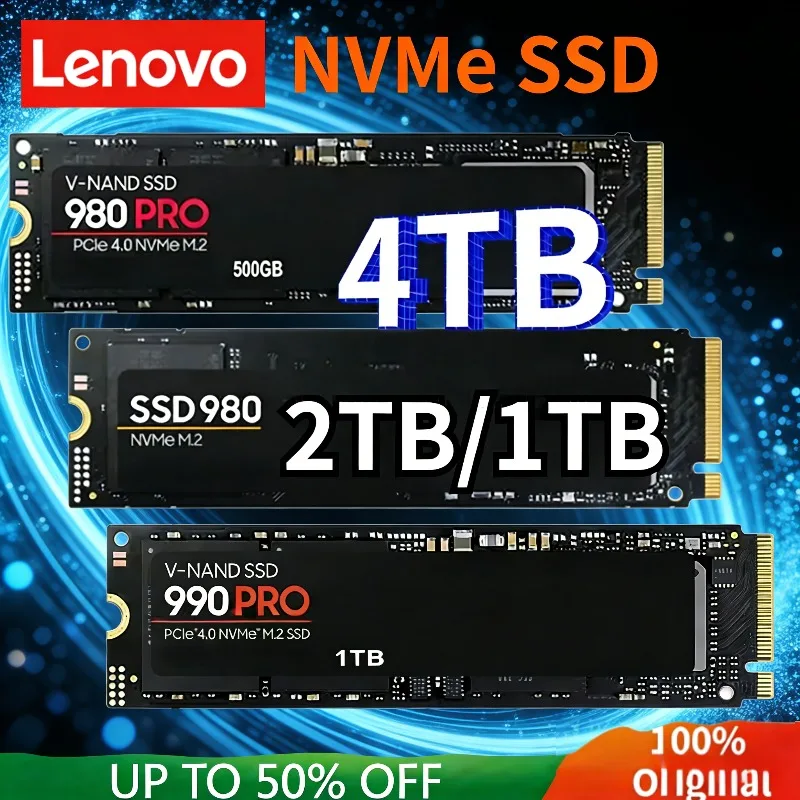 Lenovo 2026 990 NGFF SSD 4TB 2TB M2 Pcie Gen 4 Heatsink Disk Drives Internal for PS5 PS3 PS4 PS5 DIY Games Computer efficient