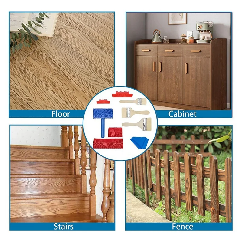 Herramienta de grano de madera, 9 piezas, rodillo de grano de madera falso, pinceles de pintura, herramienta de Graining, pintura similar a madera, herramientas de pintura DIY