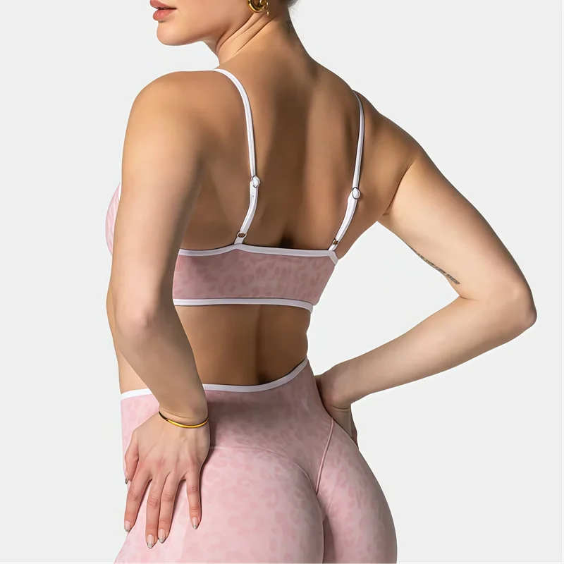 HISTELLO Sports Bra Leopard Print Women Seamless Scrunch High Support Crop Top Gym Workout Yoga Fitness Running Activewear