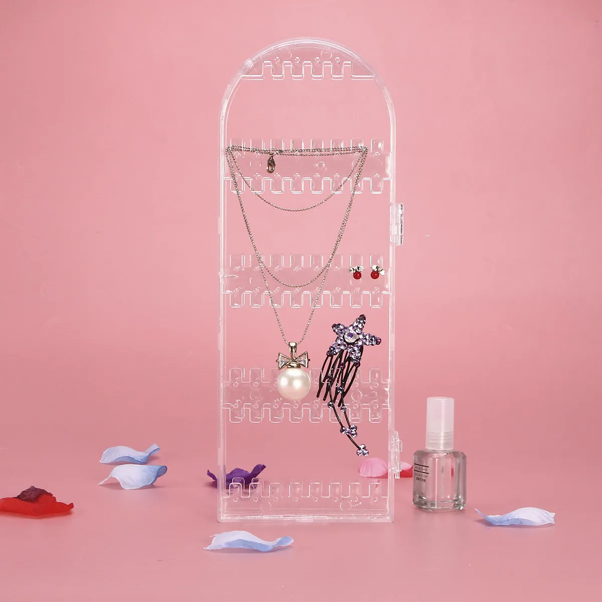 

120-Hole Transparent Plastic Jewelry Display Stand Organizer for Necklaces Rings Earrings Bracelets Showcase Retail Store Home