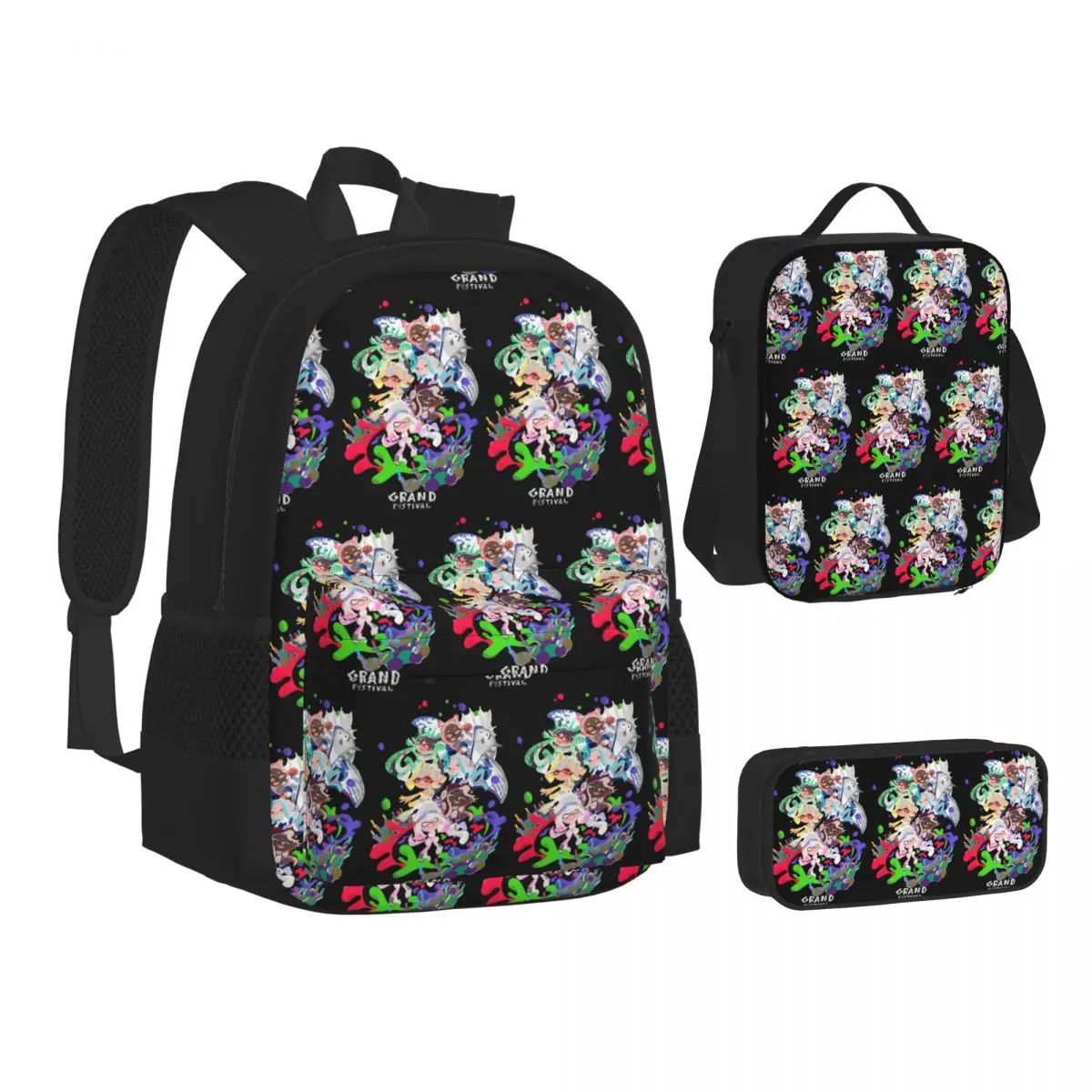 Splatoon Game Backpacks Students Bookbag School Bags Kids Rucksack Lunch Bag Pen Bag Three-Piece Set